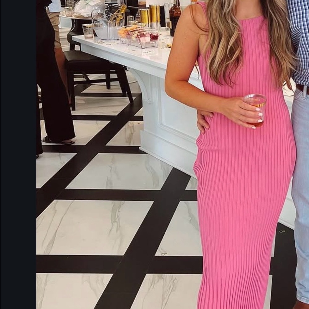 Hello Molly Ribbed Pink Sleeveless Maxi Dress